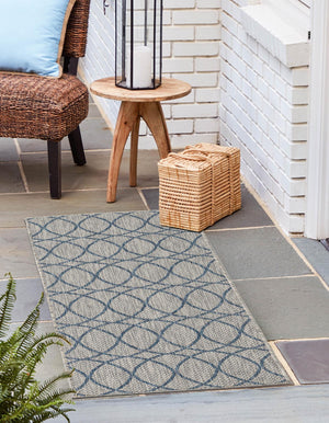 Gray Blue 2' x 6' Outdoor Trellis Runner Rug