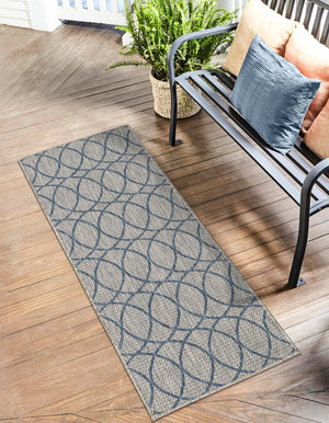 Gray Blue 2' x 7' 10 Outdoor Trellis Runner Area Rug Weather Resistant for Patio, Deck, Terrace, Balcony, Porch Geometric Design Water Safe Outside Carpet for Sale at Rug Engine