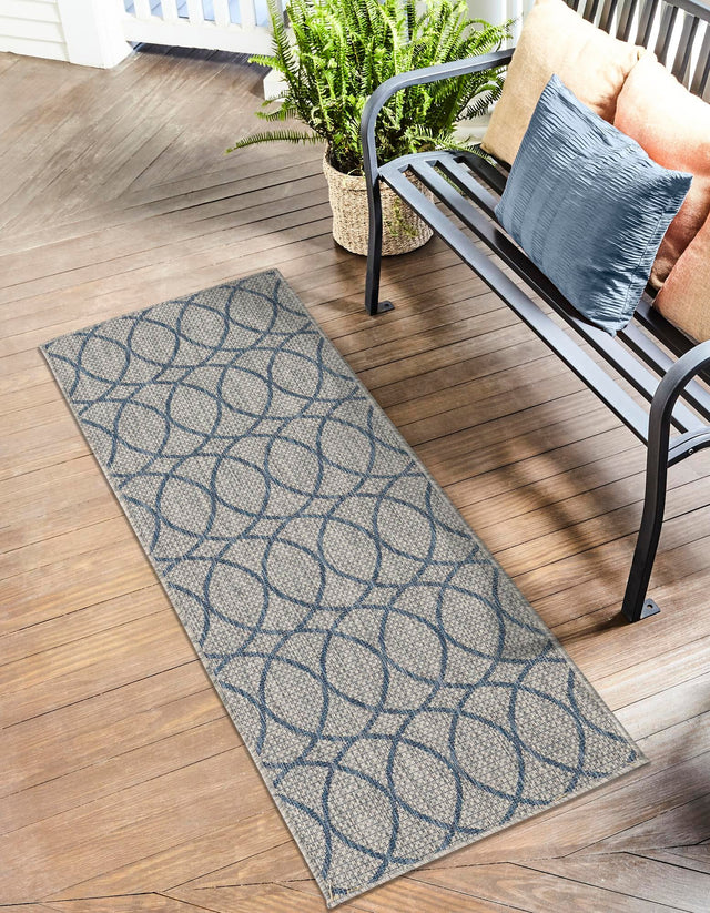 Gray Blue 2' x 6' Outdoor Trellis Runner Rug