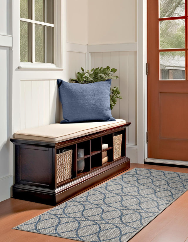 Gray Blue 2' x 6' Outdoor Trellis Runner Rug