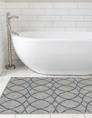 Gray Blue 2' x 6' Outdoor Trellis Runner Rug