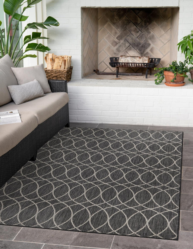 Charcoal 10' x 14' 1 Outdoor Trellis Rectangle Area Rug Weather Resistant for Patio, Deck, Terrace, Balcony, Porch Geometric Design Water Safe Outside Carpet for Sale at Rug Engine