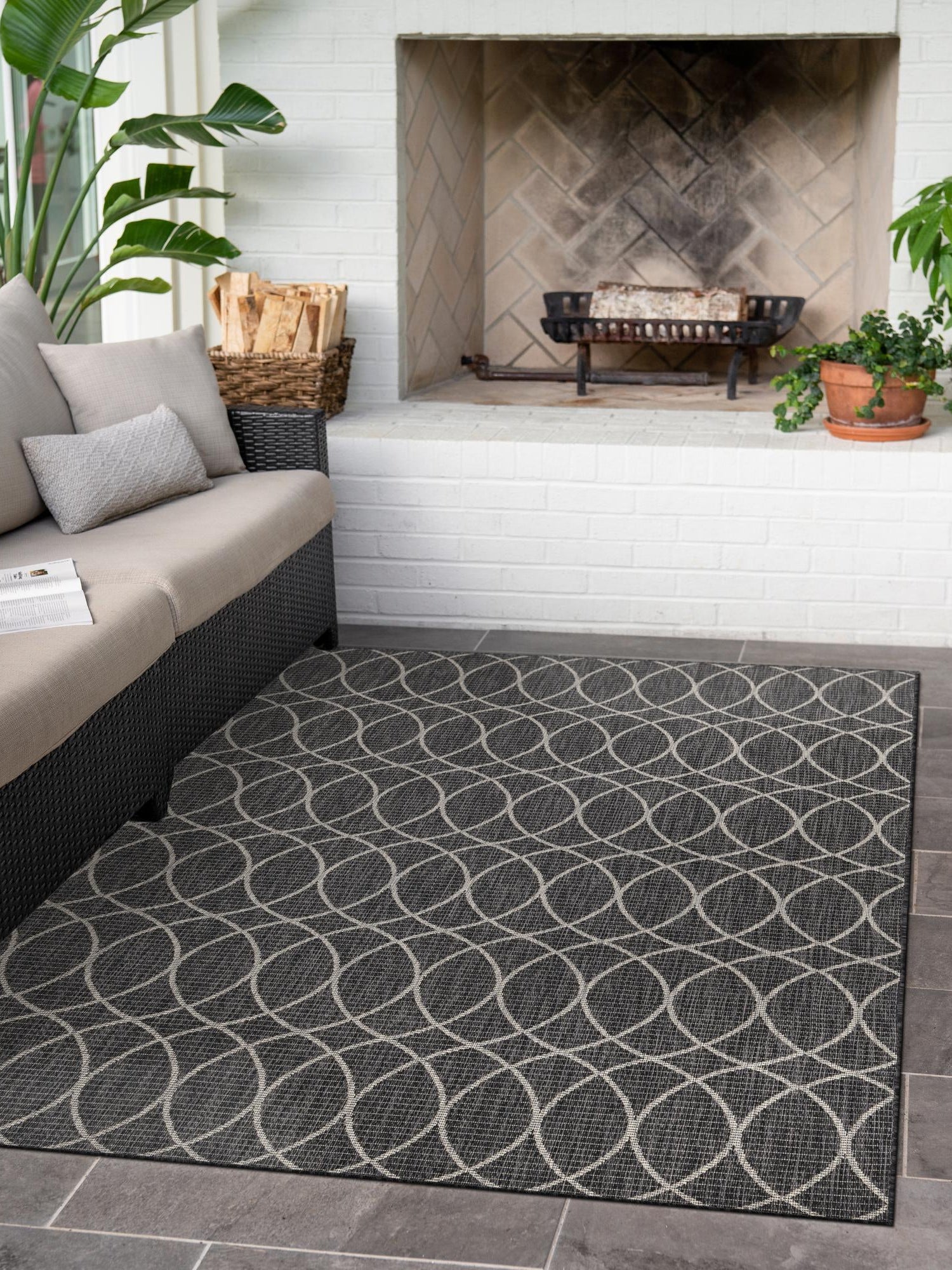 Charcoal 3' 1 x 5' 3 Outdoor Trellis Rectangle Area Rug Weather Resistant for Patio, Deck, Terrace, Balcony, Porch Geometric Design Water Safe Outside Carpet for Sale at Rug Engine