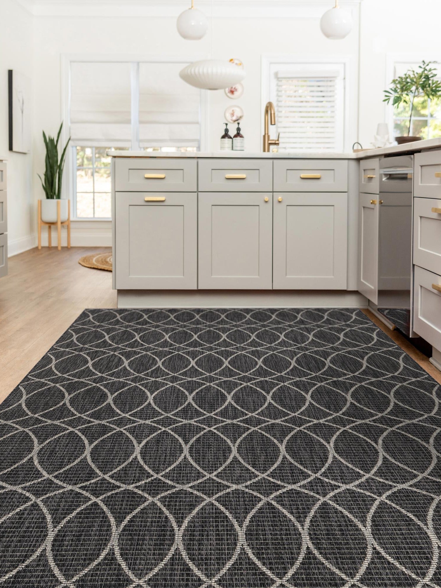 Charcoal 4' 1 x 6' 1 Outdoor Trellis Rectangle Area Rug Weather Resistant for Patio, Deck, Terrace, Balcony, Porch Geometric Design Water Safe Outside Carpet for Sale at Rug Engine
