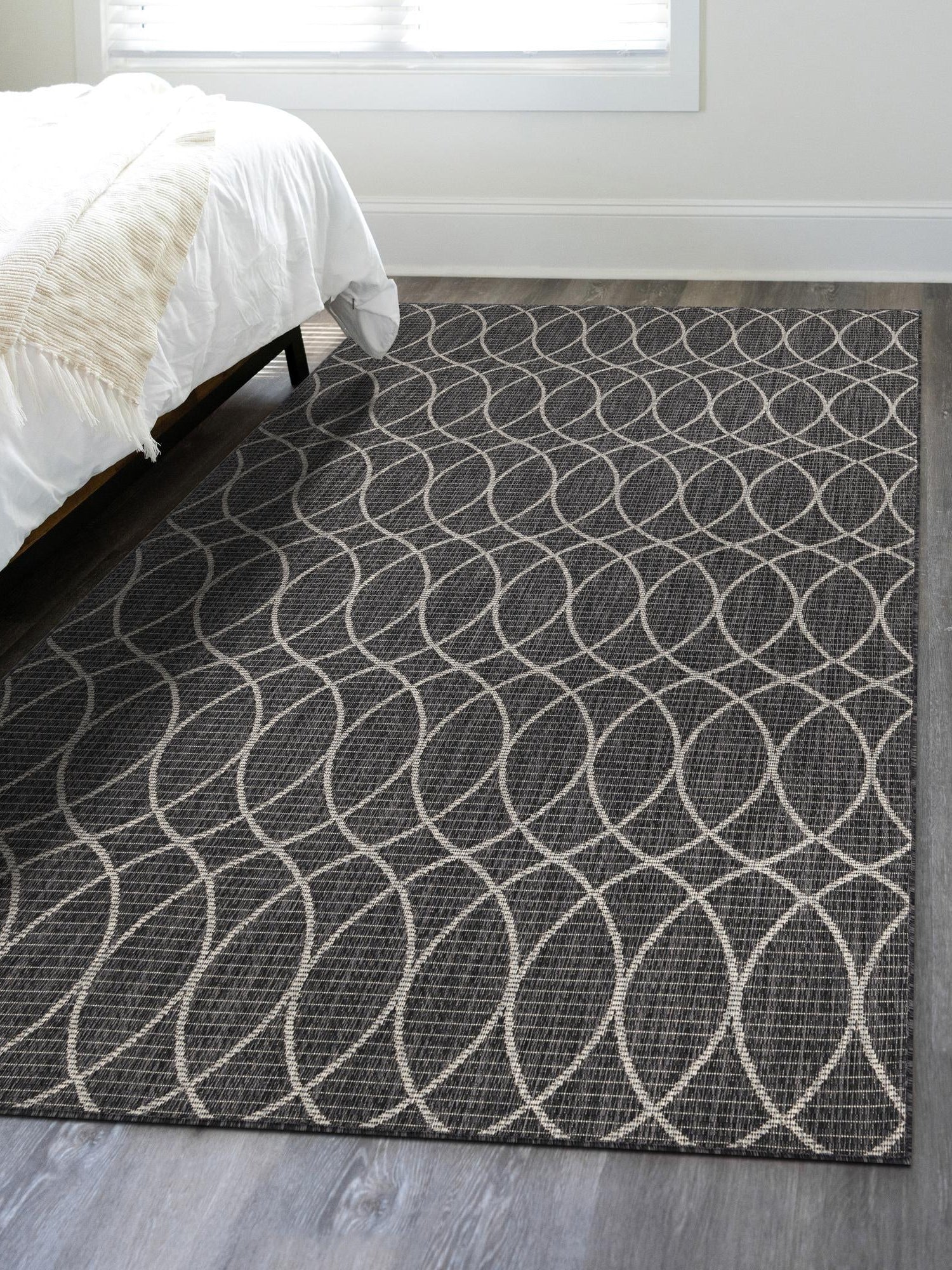 Charcoal 4' 1 x 6' 1 Outdoor Trellis Rectangle Area Rug Weather Resistant for Patio, Deck, Terrace, Balcony, Porch Geometric Design Water Safe Outside Carpet for Sale at Rug Engine