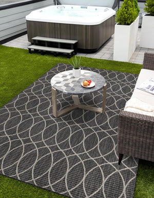 Charcoal 10' x 14' 1 Outdoor Trellis Rectangle Area Rug Weather Resistant for Patio, Deck, Terrace, Balcony, Porch Geometric Design Water Safe Outside Carpet for Sale at Rug Engine