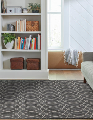 Charcoal 10' x 14' 1 Outdoor Trellis Rectangle Area Rug Weather Resistant for Patio, Deck, Terrace, Balcony, Porch Geometric Design Water Safe Outside Carpet for Sale at Rug Engine