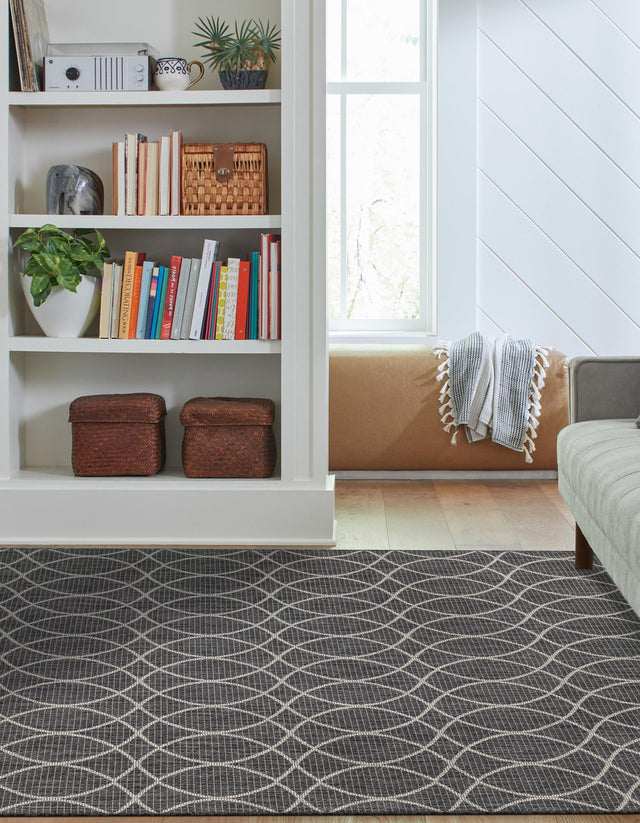 Charcoal 10' x 14' 1 Outdoor Trellis Rectangle Area Rug Weather Resistant for Patio, Deck, Terrace, Balcony, Porch Geometric Design Water Safe Outside Carpet for Sale at Rug Engine