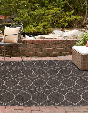 Charcoal 10' x 10' Outdoor Trellis Square Area Rug Weather Resistant for Patio, Deck, Terrace, Balcony, Porch Geometric Design Water Safe Outside Carpet for Sale at Rug Engine