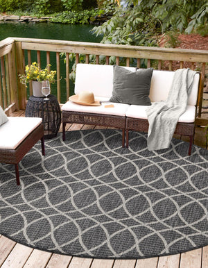 Charcoal 3' 1 x 3' 1 Outdoor Trellis Round Area Rug Weather Resistant for Patio, Deck, Terrace, Balcony, Porch Geometric Design Water Safe Outside Carpet for Sale at Rug Engine