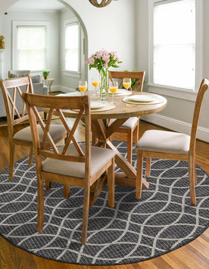 Charcoal 4' 1 x 4' 1 Outdoor Trellis Round Area Rug Weather Resistant for Patio, Deck, Terrace, Balcony, Porch Geometric Design Water Safe Outside Carpet for Sale at Rug Engine