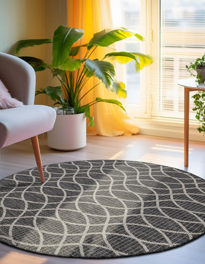 Charcoal 10' x 10' Outdoor Trellis Round Rug