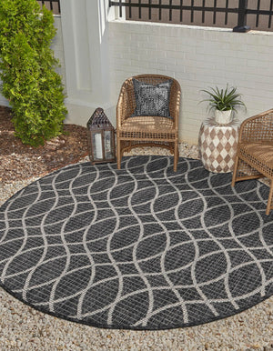 Charcoal 10' x 10' Outdoor Trellis Round Rug