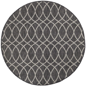Charcoal 4' 1 x 4' 1 Outdoor Trellis Round Area Rug Weather Resistant for Patio, Deck, Terrace, Balcony, Porch Geometric Design Water Safe Outside Carpet for Sale at Rug Engine