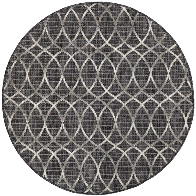 Charcoal 4' 1 x 4' 1 Outdoor Trellis Round Area Rug Weather Resistant for Patio, Deck, Terrace, Balcony, Porch Geometric Design Water Safe Outside Carpet for Sale at Rug Engine
