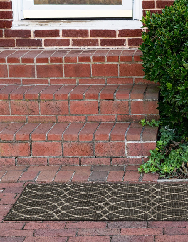 Charcoal 2' x 6' 1 Outdoor Trellis Runner Area Rug Weather Resistant for Patio, Deck, Terrace, Balcony, Porch Geometric Design Water Safe Outside Carpet for Sale at Rug Engine