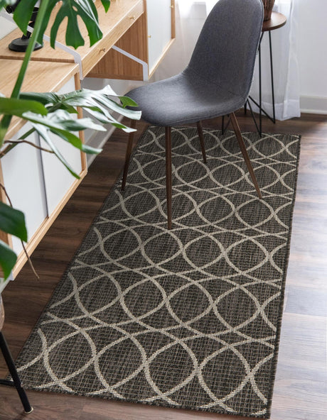 Charcoal 2' x 6' 1 Outdoor Trellis Runner Area Rug Weather Resistant for Patio, Deck, Terrace, Balcony, Porch Geometric Design Water Safe Outside Carpet for Sale at Rug Engine