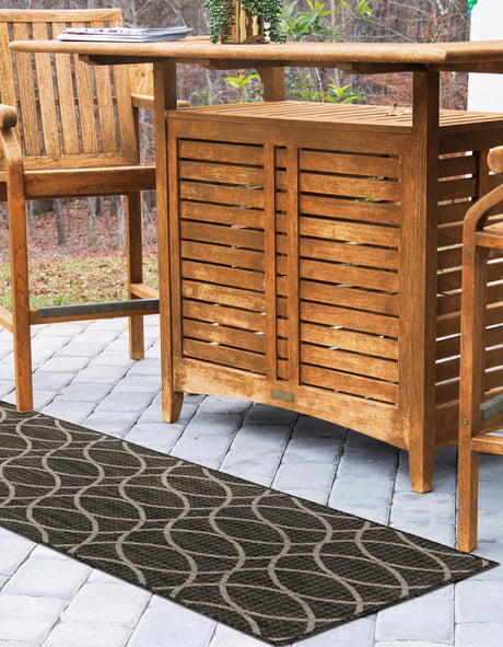 Charcoal 2' x 6' 1 Outdoor Trellis Runner Area Rug Weather Resistant for Patio, Deck, Terrace, Balcony, Porch Geometric Design Water Safe Outside Carpet for Sale at Rug Engine