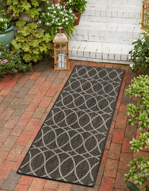 Charcoal 2' x 6' 1 Outdoor Trellis Runner Area Rug Weather Resistant for Patio, Deck, Terrace, Balcony, Porch Geometric Design Water Safe Outside Carpet for Sale at Rug Engine