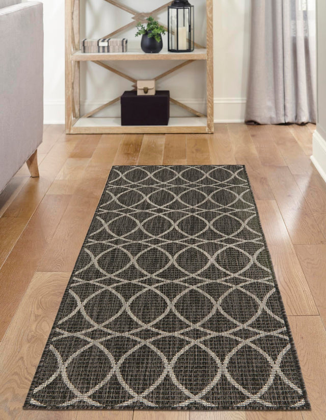 Charcoal 2' x 6' 1 Outdoor Trellis Runner Area Rug Weather Resistant for Patio, Deck, Terrace, Balcony, Porch Geometric Design Water Safe Outside Carpet for Sale at Rug Engine