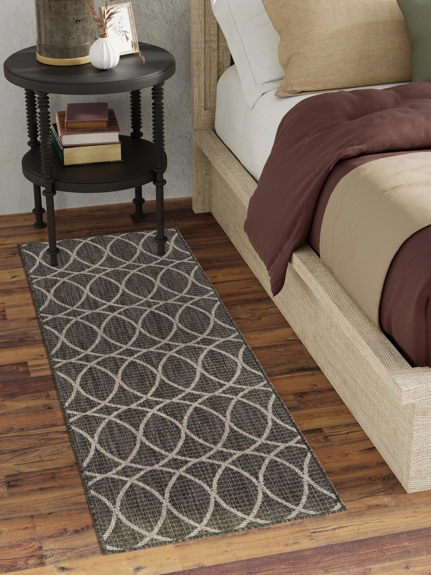 Charcoal 2' x 6' 1 Outdoor Trellis Runner Area Rug Weather Resistant for Patio, Deck, Terrace, Balcony, Porch Geometric Design Water Safe Outside Carpet for Sale at Rug Engine