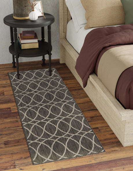 Charcoal 2' x 6' 1 Outdoor Trellis Runner Area Rug Weather Resistant for Patio, Deck, Terrace, Balcony, Porch Geometric Design Water Safe Outside Carpet for Sale at Rug Engine