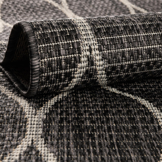 Charcoal 2' x 6' 1 Outdoor Trellis Runner Area Rug Weather Resistant for Patio, Deck, Terrace, Balcony, Porch Geometric Design Water Safe Outside Carpet for Sale at Rug Engine