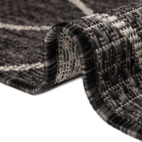 Charcoal 2' x 6' 1 Outdoor Trellis Runner Area Rug Weather Resistant for Patio, Deck, Terrace, Balcony, Porch Geometric Design Water Safe Outside Carpet for Sale at Rug Engine