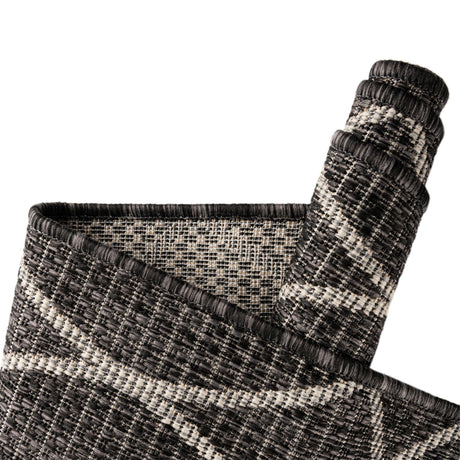 Charcoal 2' x 6' 1 Outdoor Trellis Runner Area Rug Weather Resistant for Patio, Deck, Terrace, Balcony, Porch Geometric Design Water Safe Outside Carpet for Sale at Rug Engine