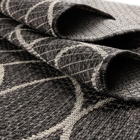Charcoal 2' x 6' 1 Outdoor Trellis Runner Area Rug Weather Resistant for Patio, Deck, Terrace, Balcony, Porch Geometric Design Water Safe Outside Carpet for Sale at Rug Engine