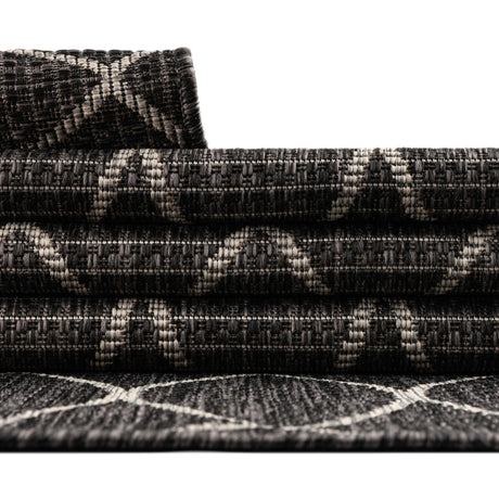 Charcoal 2' x 6' 1 Outdoor Trellis Runner Area Rug Weather Resistant for Patio, Deck, Terrace, Balcony, Porch Geometric Design Water Safe Outside Carpet for Sale at Rug Engine
