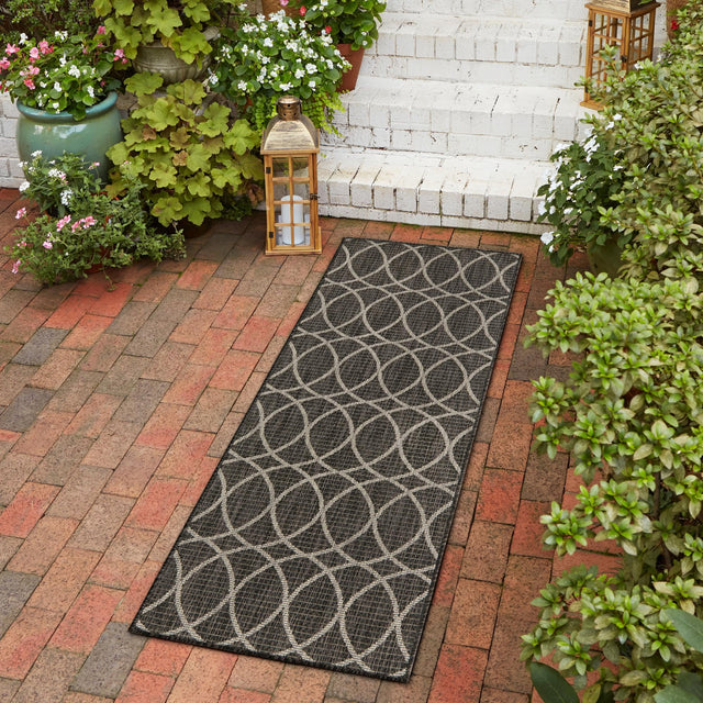Charcoal 2' x 6' 1 Outdoor Trellis Runner Area Rug Weather Resistant for Patio, Deck, Terrace, Balcony, Porch Geometric Design Water Safe Outside Carpet for Sale at Rug Engine