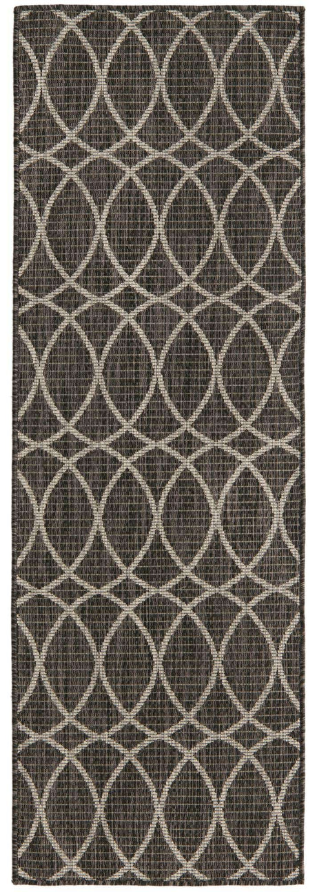 Charcoal 2' x 6' 1 Outdoor Trellis Runner Area Rug Weather Resistant for Patio, Deck, Terrace, Balcony, Porch Geometric Design Water Safe Outside Carpet for Sale at Rug Engine