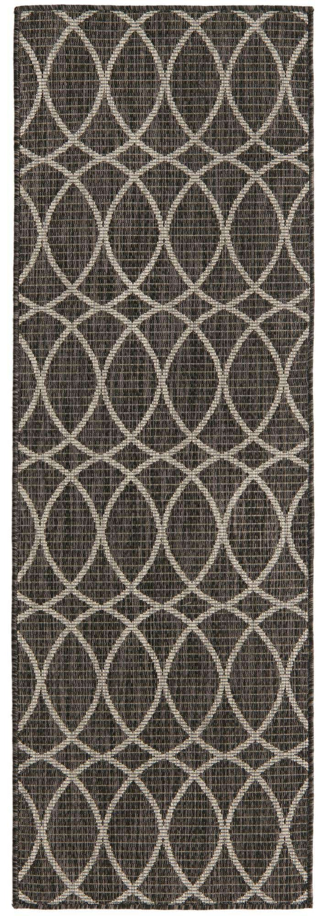 Charcoal 2' x 6' 1 Outdoor Trellis Runner Area Rug Weather Resistant for Patio, Deck, Terrace, Balcony, Porch Geometric Design Water Safe Outside Carpet for Sale at Rug Engine