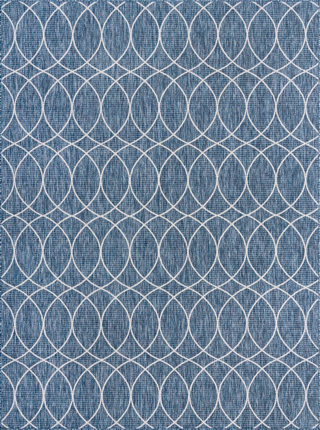 Blue 9' x 12' Outdoor Trellis Rectangle Area Rug Weather Resistant for Patio, Deck, Terrace, Balcony, Porch Geometric Design Water Safe Outside Carpet for Sale at Rug Engine