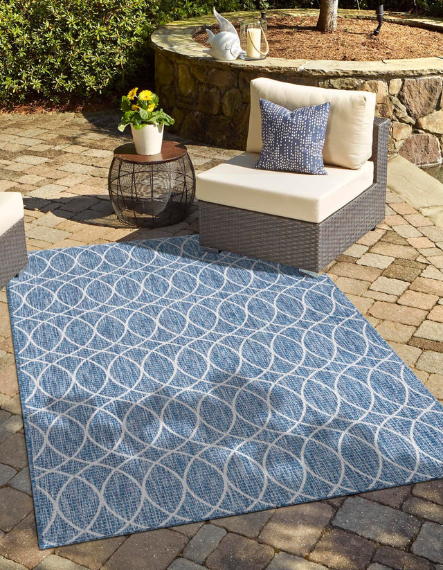 Blue 2' x 3' 1 Outdoor Trellis Rectangle Area Rug Weather Resistant for Patio, Deck, Terrace, Balcony, Porch Geometric Design Water Safe Outside Carpet for Sale at Rug Engine