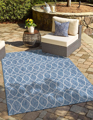 Blue 5' 3 x 8' Outdoor Trellis Rectangle Area Rug Weather Resistant for Patio, Deck, Terrace, Balcony, Porch Geometric Design Water Safe Outside Carpet for Sale at Rug Engine