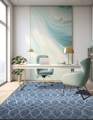 Blue 3' 1 x 5' 3 Outdoor Trellis Rectangle Area Rug Weather Resistant for Patio, Deck, Terrace, Balcony, Porch Geometric Design Water Safe Outside Carpet for Sale at Rug Engine