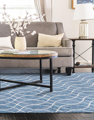 Blue 9' x 12' Outdoor Trellis Rectangle Area Rug Weather Resistant for Patio, Deck, Terrace, Balcony, Porch Geometric Design Water Safe Outside Carpet for Sale at Rug Engine