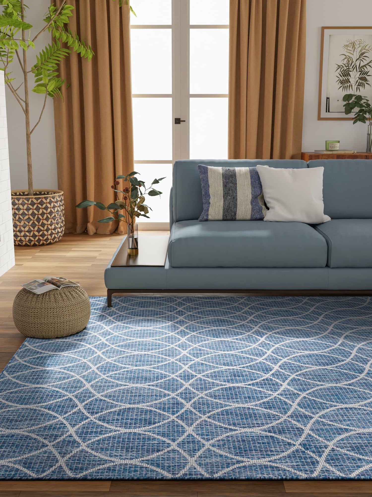Blue 7' 10 x 11' Outdoor Trellis Rectangle Area Rug Weather Resistant for Patio, Deck, Terrace, Balcony, Porch Geometric Design Water Safe Outside Carpet for Sale at Rug Engine