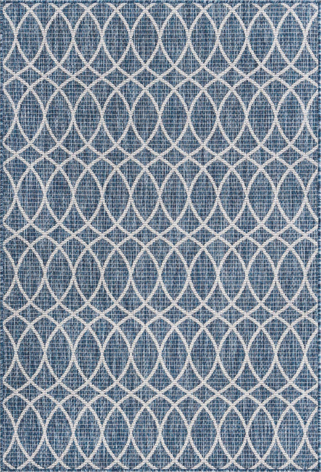 Blue 4' 1 x 6' 1 Outdoor Trellis Rectangle Area Rug Weather Resistant for Patio, Deck, Terrace, Balcony, Porch Geometric Design Water Safe Outside Carpet for Sale at Rug Engine