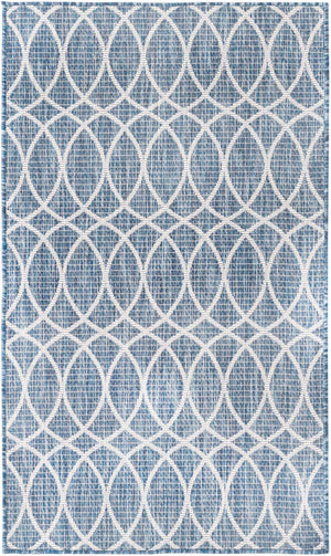 Blue 3' 1 x 5' 3 Outdoor Trellis Rectangle Area Rug Weather Resistant for Patio, Deck, Terrace, Balcony, Porch Geometric Design Water Safe Outside Carpet for Sale at Rug Engine