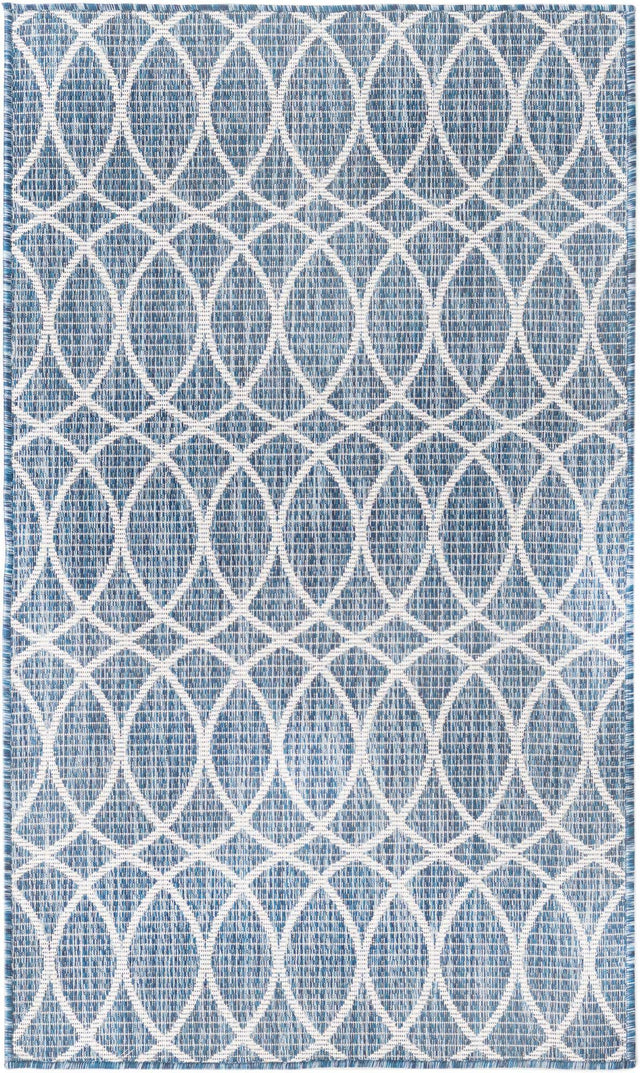 Blue 3' 1 x 5' 3 Outdoor Trellis Rectangle Area Rug Weather Resistant for Patio, Deck, Terrace, Balcony, Porch Geometric Design Water Safe Outside Carpet for Sale at Rug Engine