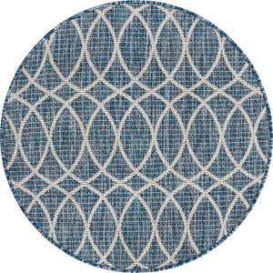 Blue 3' 1 x 3' 1 Outdoor Trellis Round Area Rug Weather Resistant for Patio, Deck, Terrace, Balcony, Porch Geometric Design Water Safe Outside Carpet for Sale at Rug Engine
