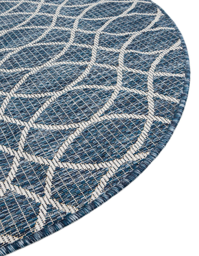 Blue 3' 1 x 3' 1 Outdoor Trellis Round Area Rug Weather Resistant for Patio, Deck, Terrace, Balcony, Porch Geometric Design Water Safe Outside Carpet for Sale at Rug Engine