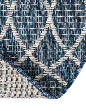 Blue 3' 1 x 3' 1 Outdoor Trellis Round Area Rug Weather Resistant for Patio, Deck, Terrace, Balcony, Porch Geometric Design Water Safe Outside Carpet for Sale at Rug Engine