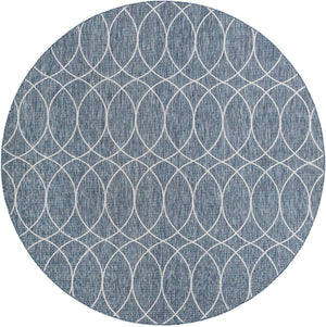 Blue 10' x 10' Outdoor Trellis Round Area Rug Weather Resistant for Patio, Deck, Terrace, Balcony, Porch Geometric Design Water Safe Outside Carpet for Sale at Rug Engine
