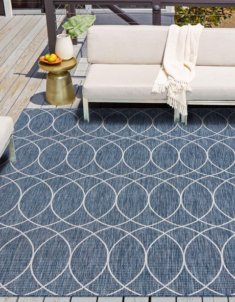 Blue 10' x 10' Outdoor Trellis Square Rug