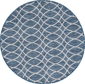 Blue 4' 1 x 4' 1 Outdoor Trellis Round Area Rug Weather Resistant for Patio, Deck, Terrace, Balcony, Porch Geometric Design Water Safe Outside Carpet for Sale at Rug Engine