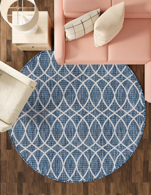 Blue 10' x 10' Outdoor Trellis Round Area Rug Weather Resistant for Patio, Deck, Terrace, Balcony, Porch Geometric Design Water Safe Outside Carpet for Sale at Rug Engine